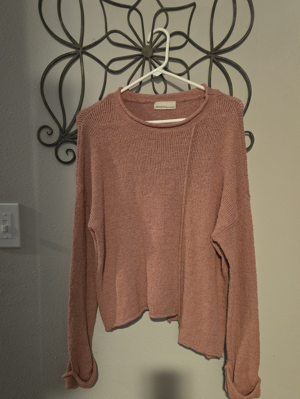 Zenana Outfitters Dusty Rose Crewneck Knit Sweater